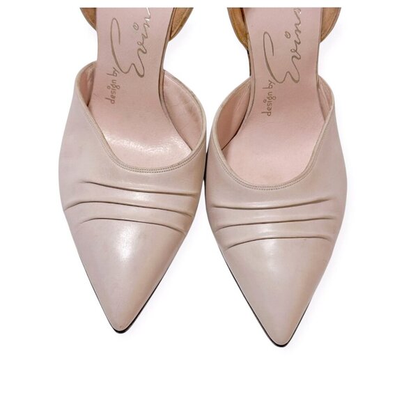 David Evins Pale Pink Leather Pumps Pointed Toe 1950s Bow Heel Cutout, 6M - Picture 11 of 16
